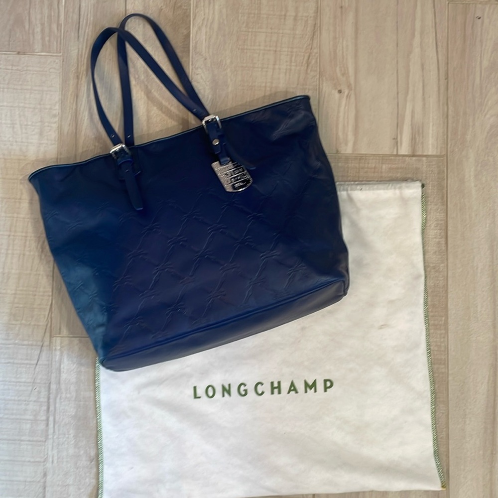 Longchamp Lm Cuir Monogram Leather Shoulder Logo Bag Navy Blue
